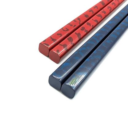 Tsugaru-Nuri Square Tapered Pair Chopsticks Blue＆Vivid Red (Engravable)
