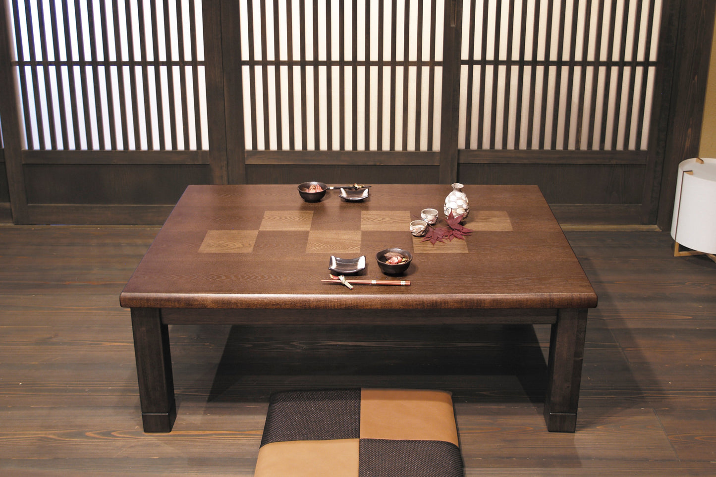 Japanese Ash Wood Grain Veneer Checkered Pattern Kotatsu - Rocca