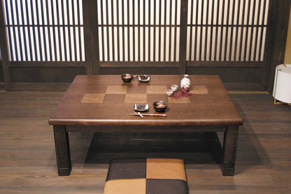 Japanese Ash Wood Grain Veneer Checkered Pattern Kotatsu - Rocca