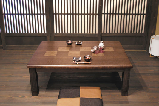 Japanese Ash Wood Grain Veneer Checkered Pattern Kotatsu - Rocca