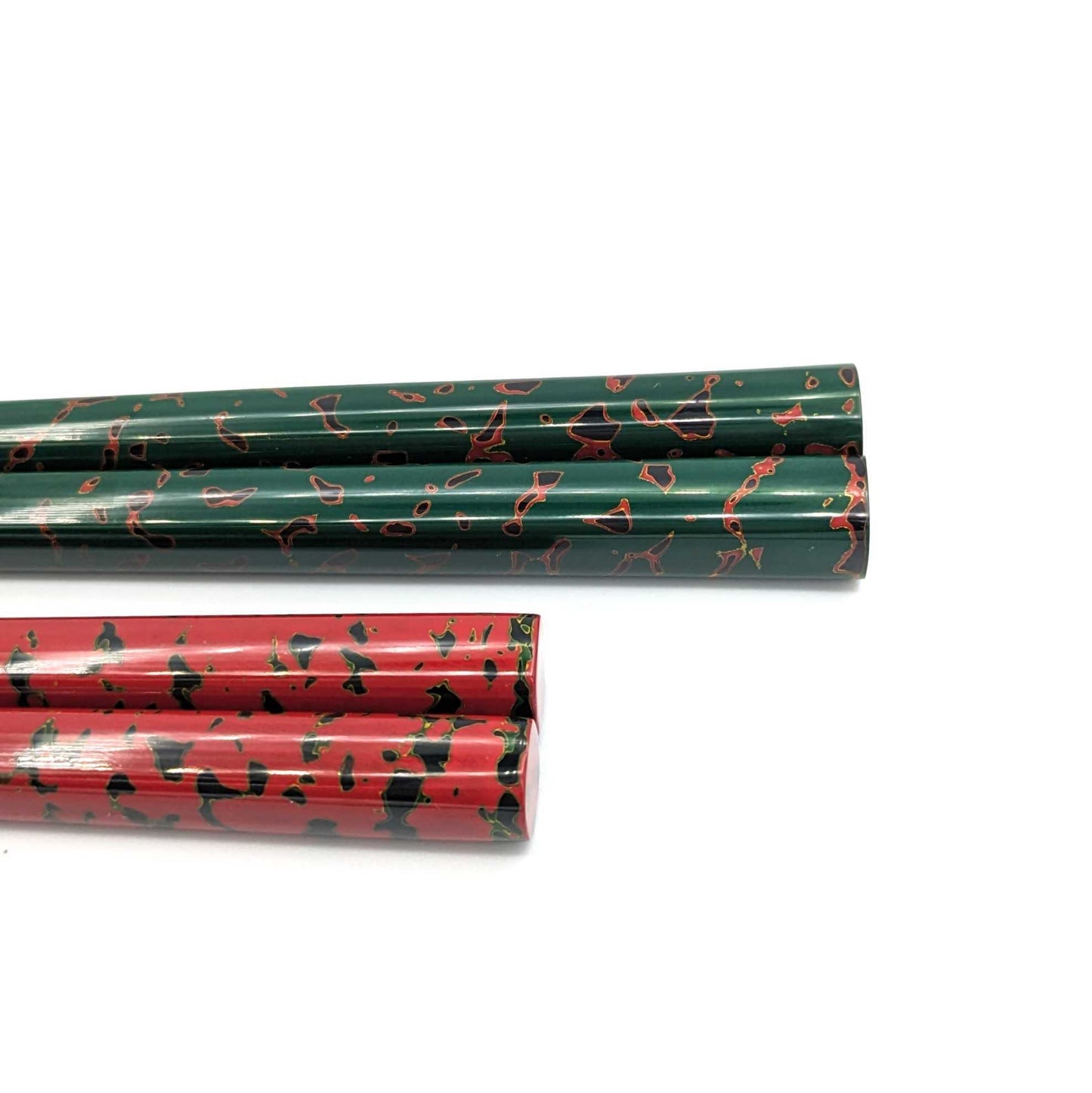 Tsugaru Lacquer Pair Chopsticks - Karu-nuri(Green＆Red) with anti-slip grip on the chopstick tips(Engravable)