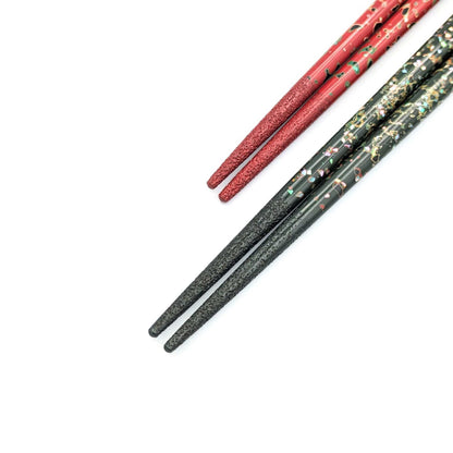 Tsugaru Lacquer Pair Chopsticks -Shell Makie with anti-slip grip on the chopstick tips