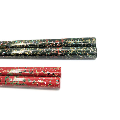 Tsugaru Lacquer Pair Chopsticks -Shell Makie with anti-slip grip on the chopstick tips
