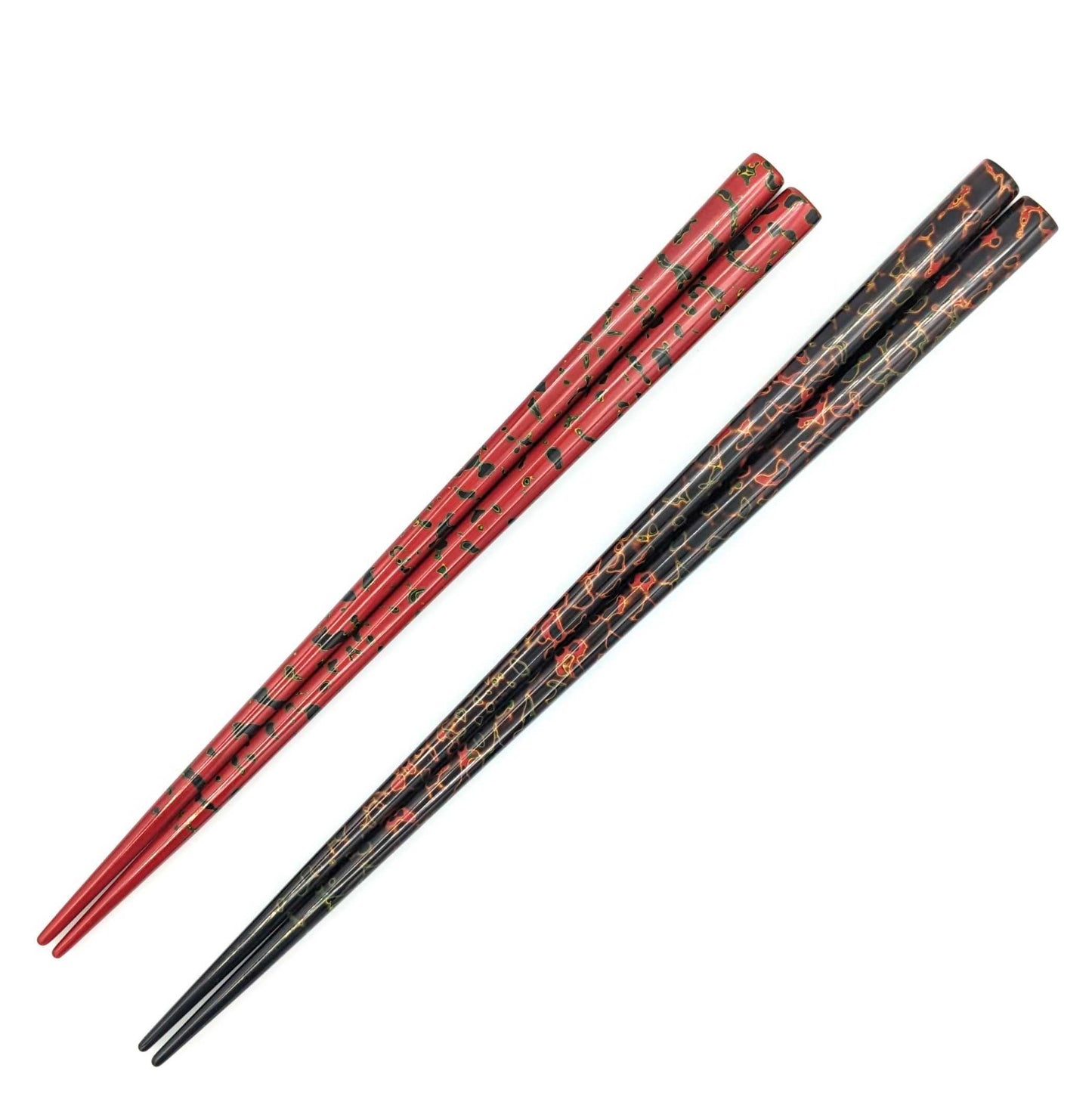 Tsugaru Lacquer Pair Chopsticks - Karu-nuri(Black＆Red) no anti-slip grip on the chopstick tips(Engravable)